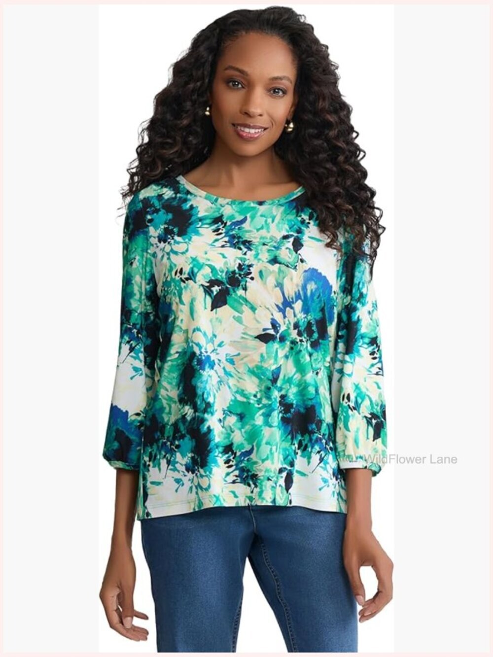 Puff Sleeve Crew Neck Blouse Long Sleeve Floral Top